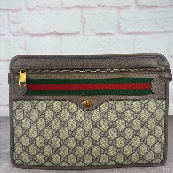Rare Gucci Ophidia Web Khaki Clutch Bag - Picture 2 of 15